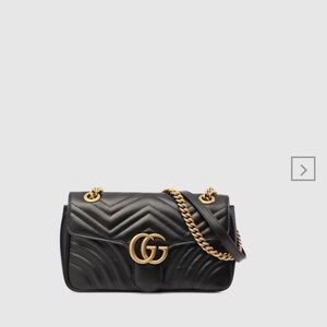 Authentic Gucci GG Marmot Shoulder Bag Purse small black gold crossbody
